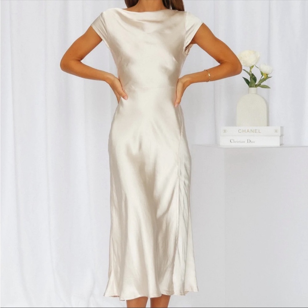 SOLD. Satin Midi Dress with Open Back (Hello Molly Get in Formation Dress)